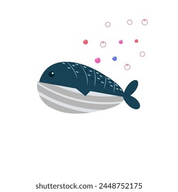 Ballena linda con burbuja, aislado en un fondo blanco