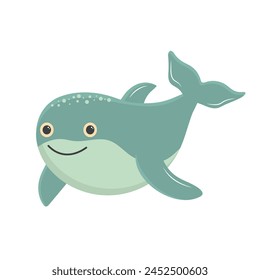 Cute whale. Cartoon character. Sea animal isolated on white background.