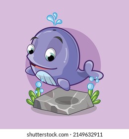 Cute whale cartoon character vector illustration
