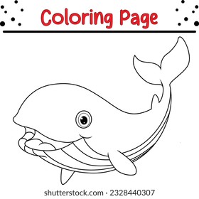 Cute ballena cartoon coloreando la página de ilustración vector. Para los niños coloreando el libro. Páginas para colorear animales salvajes para niños