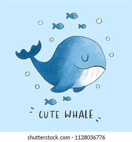 Cute Whale Cartoon Hand Drawn Style