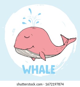 Cute Whale Cartoon Hand Drawn Animal Doodles Vector Illustration Background