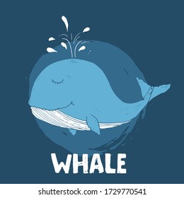 Cute Whale Cartoon Hand Drawn Animal Doodles Vector Illustration Background.