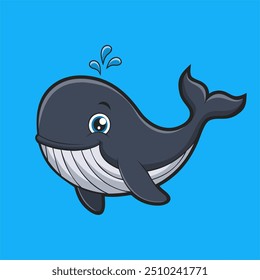 Cute Whale Cartoon Icon Illustration.