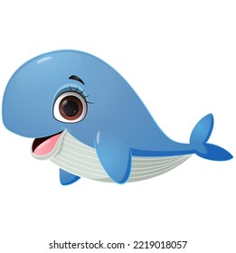 Cute whale cartoon on white background