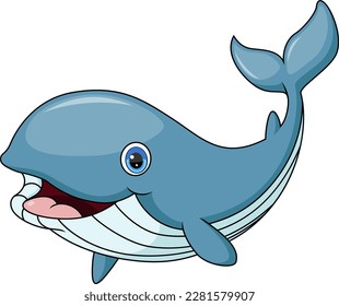 Cute whale cartoon on white background