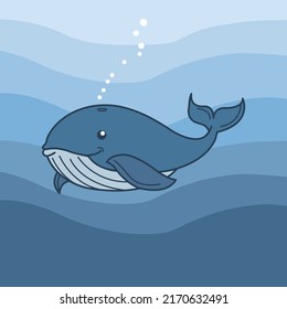 Cute Whale Cartoon as Sea Animal Floating Underwater