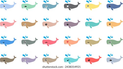 cute whale cartoon, sea animals