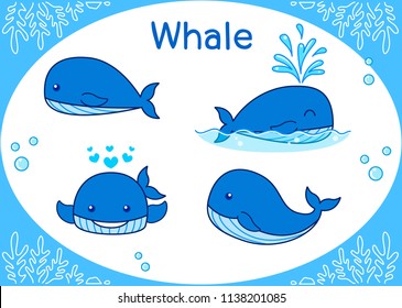 Cute Whale  Cartoon set
Illustration of aquarium fish isolated on a white background.