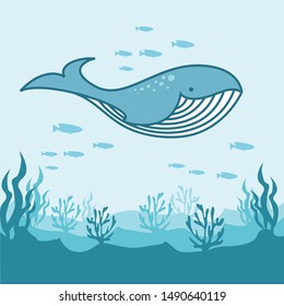 Cute Whale Cartoon Vector - Funny Whale Doodle 