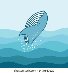 Cute Whale Cartoon Vector - Funny Whale Doodle 