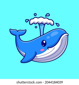 Cute Whale Cartoon Vector Icon Illustration. Animal Nature Icon Concept Isolated Premium Vector. Flat Cartoon Style