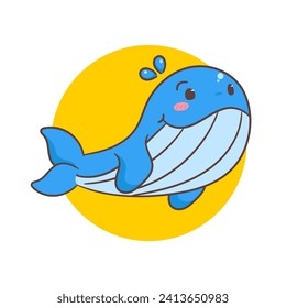 Cute whale cartoon vector illustration. Adorable and kawaii animal concept design. Undersea aquatic mammals.Isolated white background.