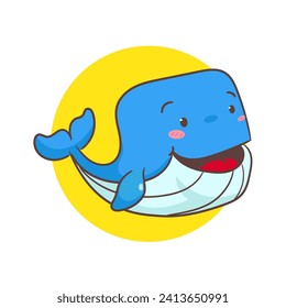 Cute whale cartoon vector illustration. Adorable and kawaii animal concept design. Undersea aquatic mammals.Isolated white background.
