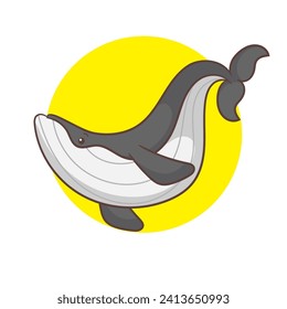 Cute whale cartoon vector illustration. Adorable and kawaii animal concept design. Undersea aquatic mammals.Isolated white background.

