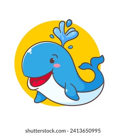 Cute whale cartoon vector illustration. Adorable and kawaii animal concept design. Undersea aquatic mammals.Isolated white background.