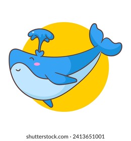 Cute whale cartoon vector illustration. Adorable and kawaii animal concept design. Undersea aquatic mammals.Isolated white background.