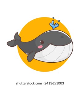 Cute whale cartoon vector illustration. Adorable and kawaii animal concept design. Undersea aquatic mammals.Isolated white background.