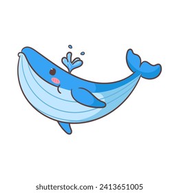 Cute whale cartoon vector illustration. Adorable and kawaii animal concept design. Undersea aquatic mammals.Isolated white background.
