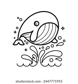Cute Whale Cartoon Vector Illustration - Perfect for Kids' Designs, Isolated on White Background.