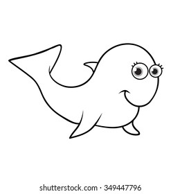  Cute Whale Cartoon Vector Illustration. Outline