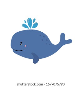 Cute whale. The cheerful whale smiles. Children's animal character. Vector editable illustration