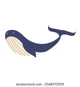 Cute whale for children background. Under the sea, water animal character, ocean fauna. Flat vector design.