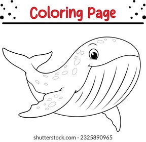 Cute whale coloring page. black and white vector illustration for a coloring book