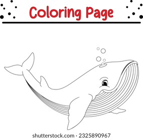 Cuta página de coloreado de ballenas. ilustración vectorial en blanco y negro para un libro de colores