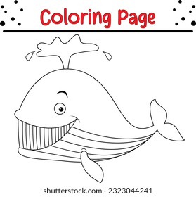 Cute Whale coloring page for kids. Happy fish coloring book Outline illustration.