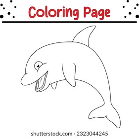 Cute Whale coloring page for kids. Happy fish coloring book Outline illustration.