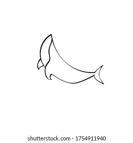 Cute whale drawn in black and white graphic style.


