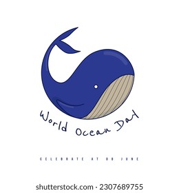 Cute Whale forming a circle in blue design for world ocean day icon