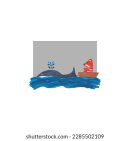 Cute Whale and fox playing on the sea vector design for wallpaper, fabric and textile