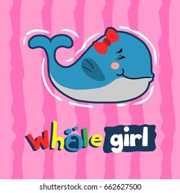 cute whale girl. cute vector cartoon illustration