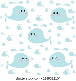 Cute whale hand drawing vector cartoon for wallpaper or background.