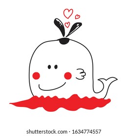 Cute whale hand drawn vector illustration. Can be used for t-shirt print, kids wear fashion design, baby shower invitation card.