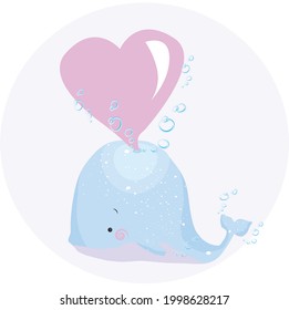 Cute whale with heart drawn vector illustration. Can be used for baby t-shirt print, fashion print design, kids wear, baby shower celebration greeting and invitation card.
