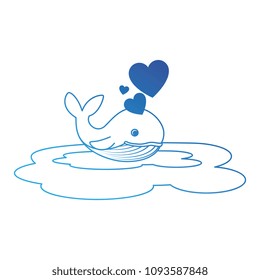 cute whale with hearts in the ocean character