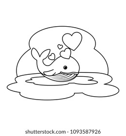 cute whale with hearts in the ocean character