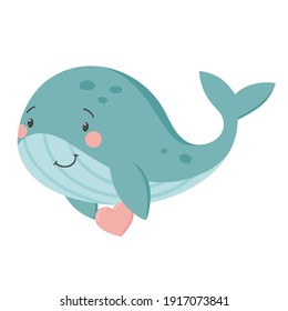 La ballena linda tiene un corazón. Ilustración vectorial.