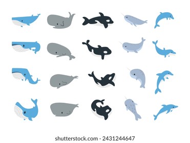 Cute Whale Illustration Element Set