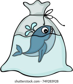Cute whale inside the plastic bag
