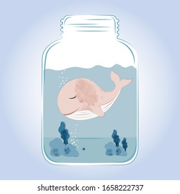 cute whale in the jar