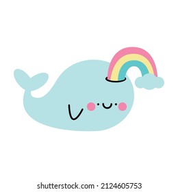 personaje cómico kawaii de ballena linda