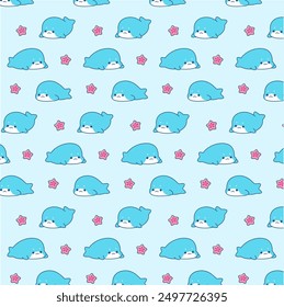 Cute whale kawaii seamless pattern