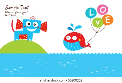 cute whale loves monkey