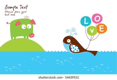 cute whale loves piggy