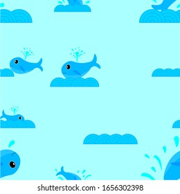 cute whale in the ocean. seamless pattern background.
