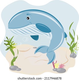 cute whale on the background of the seabed